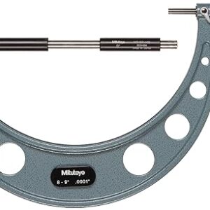 Mitutoyo 103-223 Outside Micrometer, Baked-enamel Finish, Ratchet Stop, 8-9″ Range, 0.0001″ Graduation, +/-0.0002″ Accuracy