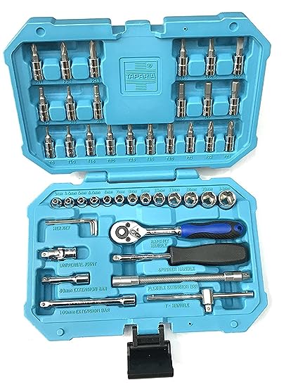 Taparia 1641N-10 Curved Jaw Vice Grip Plier+Taparia SA46 Steel Socket Set (Blue, 46-Pieces) - Image 4