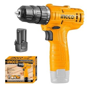 INGCO Cordless Drill, Electric Power Drill 12V Lithium-ion | 20NM | 0-750rpm | 0-3/8” Chuck Capacity 15+1 Torque Setting LED Power Tool Kit With 1pcs 1.5Ah Battery for Home (1 Set)