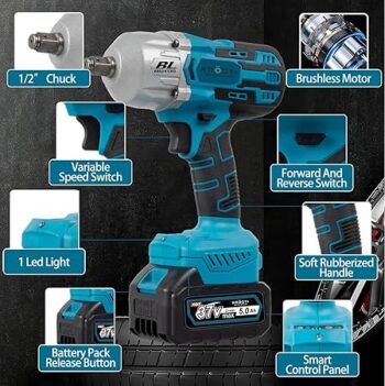 Krost Pro 1000Nm Torque Cordless Impact Wrench with 37V Dual Battery Kit