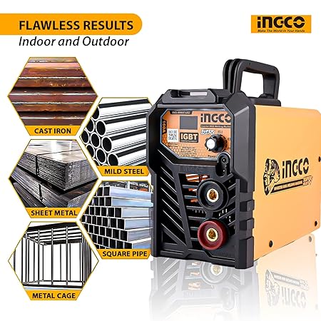 INGCO ING-MMA1602 Inverter MMA Welding Machine LCD Display 240V IGBT Technology Electric Welder with Electrode Holder Earth Clamp Wire Brush Hemet & Cable - Black/Orange - Image 5
