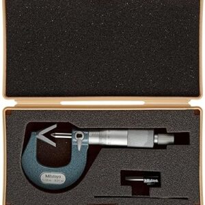 Mitutoyo 114-101 V-Anvil Micrometer for 3 Flutes Cutting Head, Ratchet Stop, 1-15mm Range, 0.01mm Graduation, -0.004mm Accuracy, With Groove