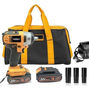 KROST 20V Cordless Impact Wrench XR Li-ion Brushless Impact Driver with 2 Batteries and Garage Tool Bag. (Impact Wrench)