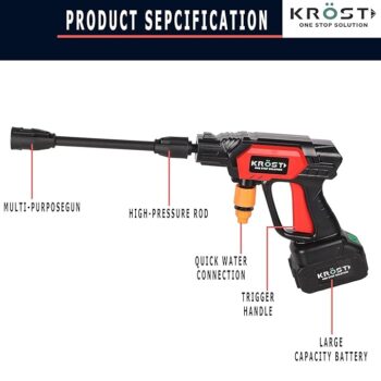 KROST 21V Portable Cordless Pressure Washer, High Pressure Car Washer, Suitable for Car Washing Gardening Fences Siding - Image 3
