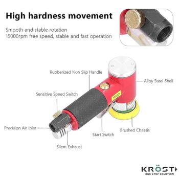 KROST Mini 3" Pneumatic Polisher, Portable Air Sander Kit with Grinding Disc for Mechanical Sanding, Polishing - Image 5