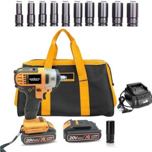 KROST 20V Cordless Impact Wrench XR Li-ion Brushless Impact Driver with 2 Batteries and Garage Tool Bag. (Impact Wrench Kit)
