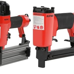 Kaymo Pneumatic Bradder Nailer NEO-PB18G50 Red 15-50mm with Pneumatic Stapler Gun Red NEO-PS8016 80 Series Aluminium- Red with Black 3-16mm