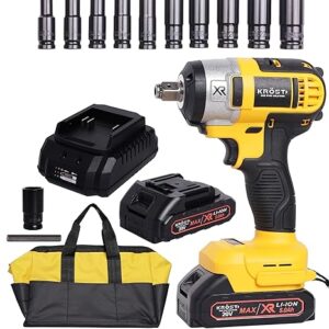 KROST 20V 550NM Cordless Impact Wrench XR Li-ion Brushless Impact Driver with 2 Batteries and Garage Tool Bag. (Impact Wrench Kit)