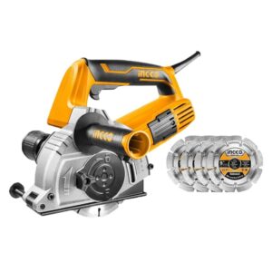 INGCO WLC15008 1500W Wall Chaser/Slotter/Grooving Machine with 4 Diamond Blades -125mm, Adjustable Cutting depth-29mm Width 30mm Brick Concrete Cutter for Industrial Building Construction (Yellow)