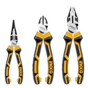 INGCO 3 PCS High Leverage Pliers Set, 8″ Combination Pliers and 7″ Diagonal Cutting Pliers and 6″ Long Nose Pliers HKHLPS2831