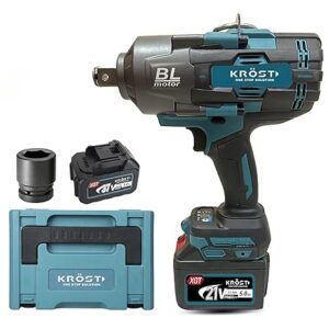 KROST Pro Series 2100NM Torque Cordless Impact Wrench 3/4″, Brushless Motor Double Li-Ion Batteries, Auto Stop Function, Forward/Reverse Rotation, Variable Speed (Cordless Kit)