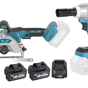 KROST Super Combo Brushless Cordless Impact Wrench & 5″ Cordless Brushless Marble Cutting Machine | Ceramic, Tile,Stone, Woodworking Electric Circular Saw | Portable Saw with 2 Batteries.