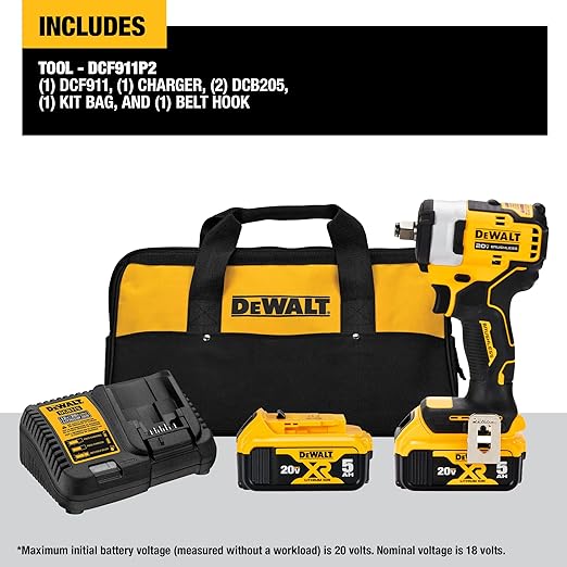 DEWALT DCF911P2 20V MAX* 1/2 Cordless Impact Wrench with Hog Ring Anvil  Kit