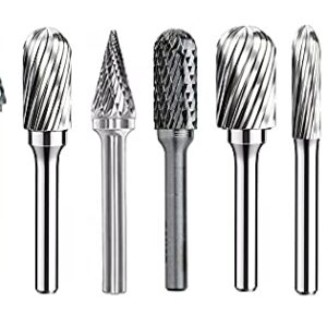 KROST Carbide Rotary Burr, Double Cut Tungsten Carbide Rotary Burr Set, 1/4 inch Shank Die Grinder Bits, Carbide Rotary File for Metal Wood Carving, Engraving, Polishing, Drilling. (7pcs Set)