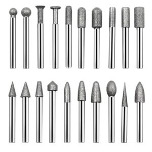 KROST 20pc Diamond Point Set Glass Grinding, 1/4″ / 6.35mm Shank, Diamond Mounted Points Emery Grinding Rod Carved Grinding Needle Mill Rotary Bit Burr Set