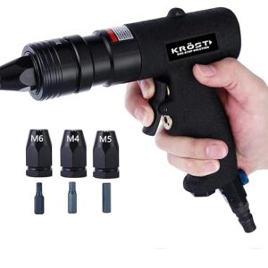 KROST Pneumatic Rivet Nut Gun, Air Rivet Nut Pull Setter Tool with 3 Size Quick-Change Nose-Piece Assembly (M4,M5,M6)