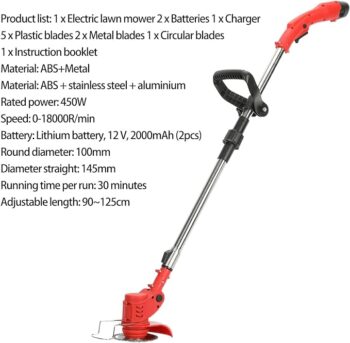 KROST Cordless Brush Cutter 12V Dual Batteries, Extendable Rod Grass Trimmer, Lawn Mower, Rice/Wheat Cutter, Hedge Trimmer