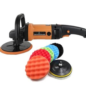 KROST PRO Super Combo 7″ Car Polisher Machine Combo With 7″ Polishing Waxing Buffing Sponge Pads Kit , Speed Adjustment ,Copper Winding (KROST)