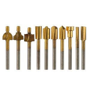 KROST HSS Router Bits Rotary File 3mm(1/8″) Titanium Coated Cutter Engraving Woodworking Burr Set Wood Milling Cutters Tool for DIY, Carpenter For Carving, Engraving, Drilling (Set Of 10pcs)