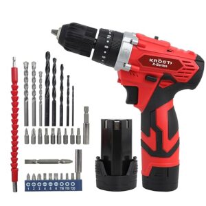 KROST-X-SERIES 12V Li-ion Impact Dual Speed Keyless Chuck Drill |Cordless Drill Kit | Drill Driver | Screwdriver with 2 Batteries, LED Torch Variable Speed and Torque Setting (18+3).