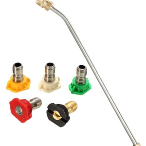 KROST Pressure Washer 20″ Extension 30 Degree Bend Rod with 1/4 Quick Connector/Pressure Washer Spray Wand, with 5 PCS Multiple Degree Washer Spray Nozzle Tips
