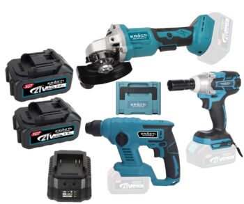 KROST PRO Series Combo Kit, Cordless Hammer Drill, Cordless Angle Grinder, Cordless Impact Wrench, Brushless Motor, With 2 pcs 5.0Ah Batteries and Fast Charger