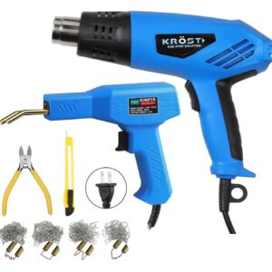 KROST 80W Bumper Repair Plastic Welder Kit & 2000W Multipurpose Heavy Duty, Dual Temperature Hot Airr Gun Plastic Welding Repair Kit with Carry Case, 4 Types Staples, 200 Pcs of Thermal Staples