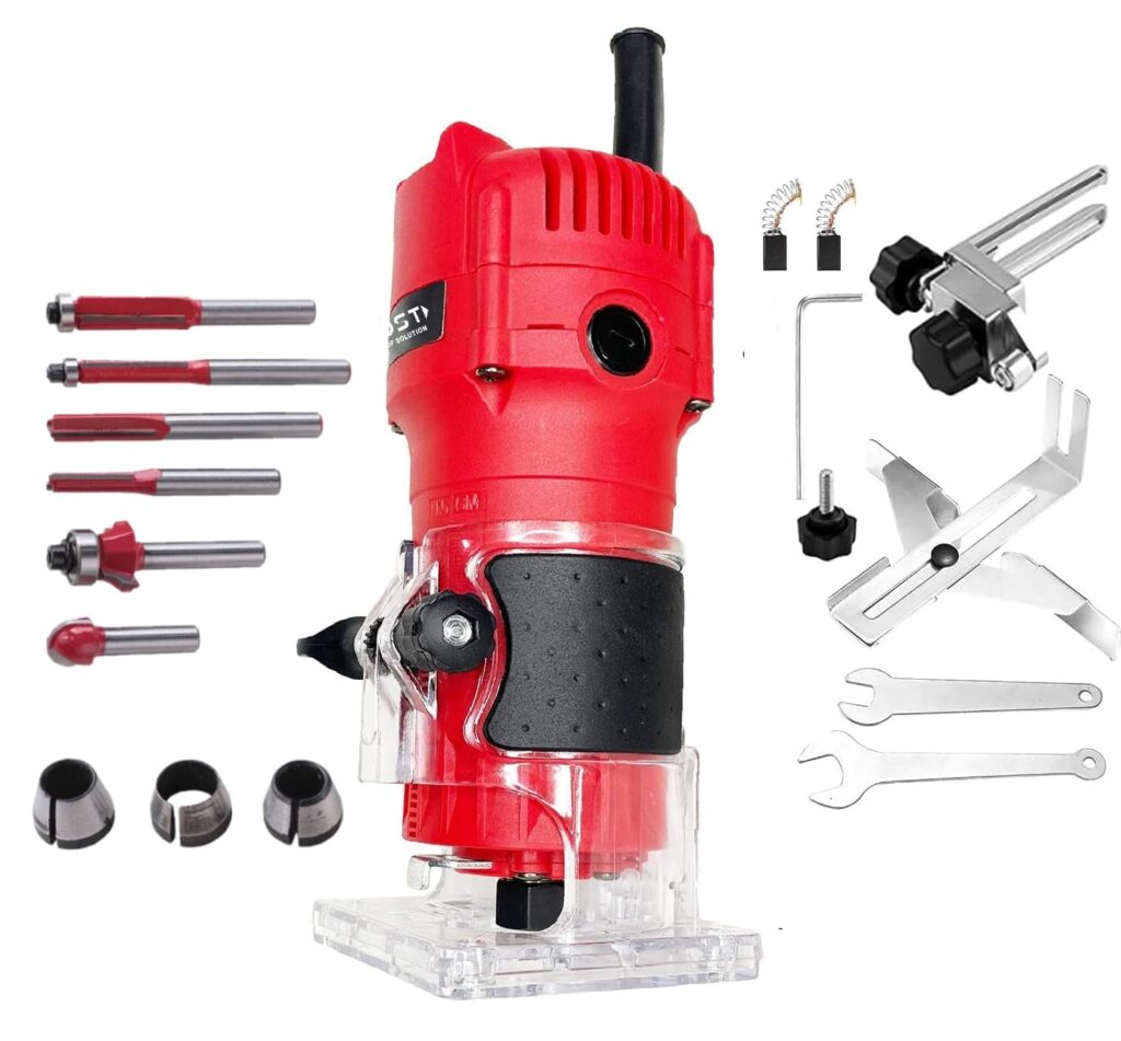 KROST 800W Palm Router, Wood Trimmer 32000RPM with 6 Router Bits & 6mm ...