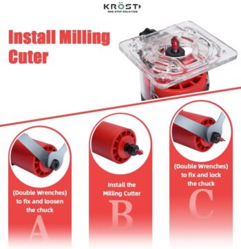 KROST 800W Palm Router, Wood Trimmer 32000RPM with 6 Router Bits & 6mm, 6.35mm, 8mm Collets Specially Designed for Wood Working - Image 3