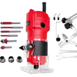 KROST 800W Palm Router, Wood Trimmer 32000RPM with 6 Router Bits & 6mm, 6.35mm, 8mm Collets Specially Designed for Wood Working