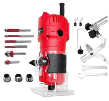 KROST 800W Palm Router, Wood Trimmer 32000RPM with 6 Router Bits & 6mm, 6.35mm, 8mm Collets Specially Designed for Wood Working