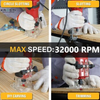 KROST 800W Palm Router, Wood Trimmer 32000RPM with 6 Router Bits & 6mm, 6.35mm, 8mm Collets Specially Designed for Wood Working - Image 4