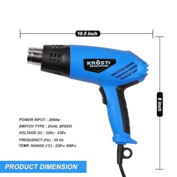 KROST Heat Gun 2000W Witch Extra Coil Multipurpose Heavy Duty, Dual Temperature and Air Flow Control Hot Air Gun Heating Helps in Shrink Wrapping, Paint Removal, Wire Shrinking, Crafting - Image 5