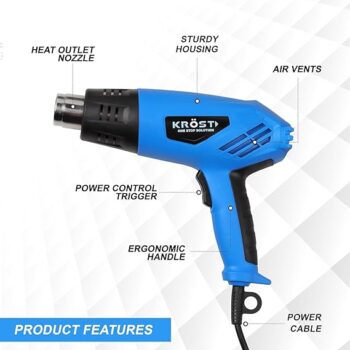 KROST Heat Gun 2000W Witch Extra Coil Multipurpose Heavy Duty, Dual Temperature and Air Flow Control Hot Air Gun Heating Helps in Shrink Wrapping, Paint Removal, Wire Shrinking, Crafting - Image 3