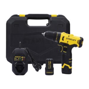 STANLEY SCD10D2K-IN(12 V) Brushed Drill Driver, with 2X2Ah Batteries & 1.5A Charger, Led Light, Variable Speed Trigger Switch, Forward/Reverse Button, 10mm Chuck, Clutch Setting 20+3, 1 Year Warranty