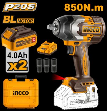 Ingco 20V 850NM Lithium-ion Impact Wrench, CIWLI2085 With 2 Batteries & Charger