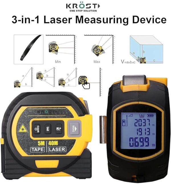 KROST 3 in 1 Digital Tape Measure, Laser Line Level Infrared Distance ...