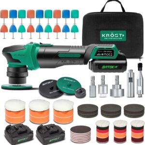 KROST Cordless Brushless D.A Car Polisher Buffer Sander Machine Rotary & Dual Action Mini Car Detailing Polishing Kit 2 x Li-ion Batteries Interior & Exterior Car Detailing, 60Pcs Accesories Kit
