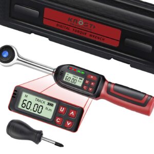 KROST Digital Torque Wrench 6.8-135N.m ±2% Torque Accuracy, 1/2″ Electronic Torque Wrench with Preset Value, Buzzer and LED Notification (1/2″, 135 N.m)