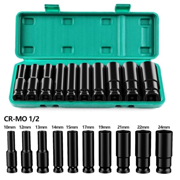 KROST 1/2-Inch Drive Metric Deep Impact Socket Set, Cr-V6, Impact Deep ...