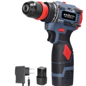 KROST Pro Series Brushless Cordless 18V Drill Motor Multi Function Drill, Metal Chuck – Torque Screwdriver Keyless Drill Chuck 2pcs 18V Li-Ion Batteries