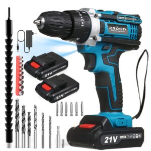 KROST 21V Cordless Hammer, Impact Drill Machine Kit | 50 Nm Torque | 2 Seed Mode | 3 Mode Setting | Forward And Backward | LED Light | 2.0Ah Battery | Fast Charge (Blue/Red))