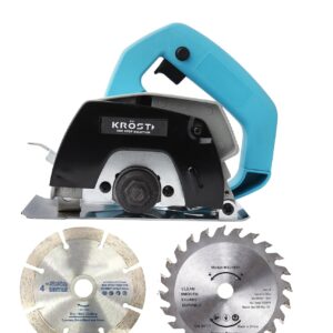 KROST Cutter Machine, 1500W, Copper Armature, 11000 RPM, Disc dia 100mm, Depth Adjustment with Marble Cutting & Wood Cutting Blades Combo (6-months Warranty) (Wheels Combo)