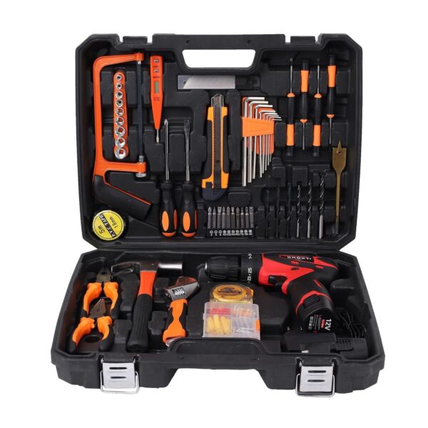 KROST 12V Impact Drill 100pc Kit Dual Speed Keyless Chuck Drill |Cordless Drill Kit | Drill Driver | Screwdriver with 2 Batteries, Variable Speed and Torque Setting (25+3). (Combo Kit)