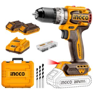 Ingco Cordless Impact Drill 20V, Brushless Motor, 60Nm, 22+1+1, With Large Battery And Charger, 50 Pcs Drill Bits - Multicolor