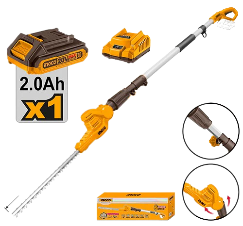 Ingco CPHT2016012 20V Lithium-Ion Pole Hedge Trimmer - 460mm Blade, 2800spm Speed, 18mm Cutting Diameter, Laser Cut Blade, 2.4m Length, Battery, Charger - Image 2