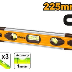 INGCO 9 Inch Magnetic Torpedo Level, Small Level Tool with Magnet Rubber 3 Vials 45°/90°/180° Measuring Shockproof HMSL01030