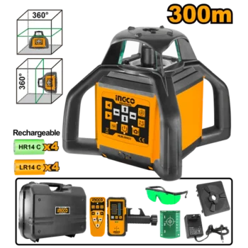 Ingco HLRL30051 Self-Leveling Rotary Laser Level - Green Laser Beams, 300m Outdoor Range