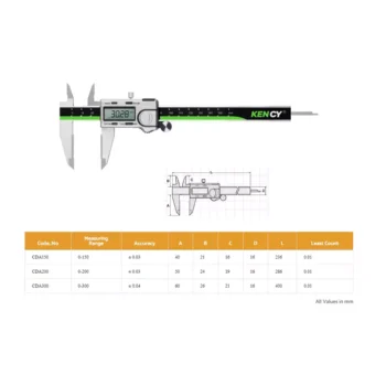 KENCY Digital Caliper Absolute Model 200 mm Least Count 0.01 mm, CDA200
