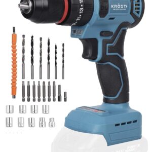 KROST Brushless Cordless Hammer 21v Drill Motor Multi Function Drill, Metal Chuck - 25 Stage Torque Screwdriver Keyless Drill Chuck Extra 30 Accessories(Battery & Charger Not Included) (Bare Tool)
